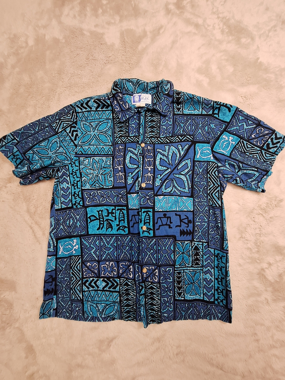 RJC Limited Men’s Hawaiian ShirMen's Blue Patterned Short-Sleeve Button-Up Shirt